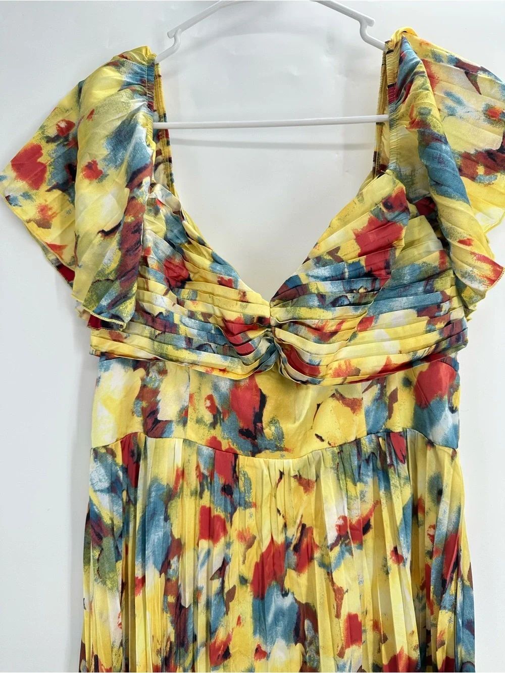 Lulus Authentically Yours Yellow Multi Abstract Print Satin Midi Dress - Size XL - Picture 6 of 10